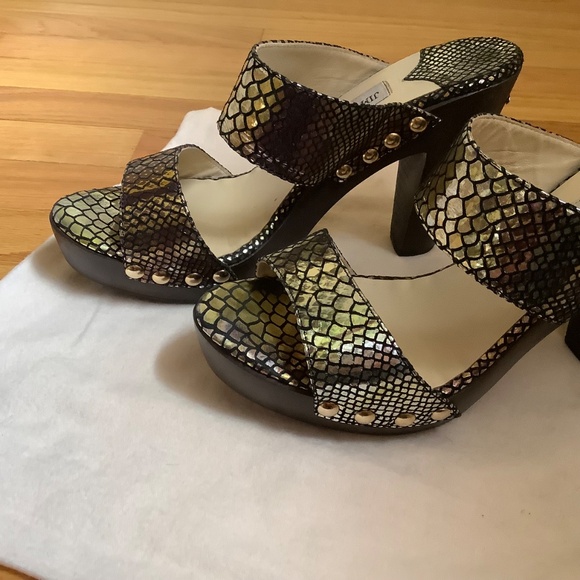 JIMMY CHOO ULRIKA Metallic Leather Studded Wooden Heel Slide Sandals SZ 40.5/9.5 - Picture 5 of 16